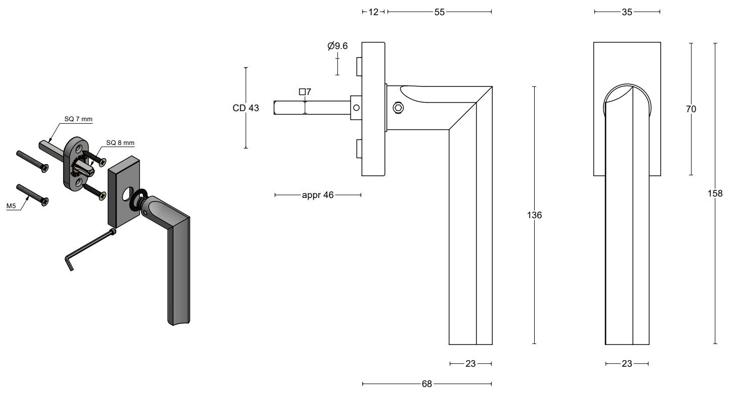 Draaikiepgarnituur ECLIPSE DR102-DK-O Links PVD mat goud - Afbeelding 2