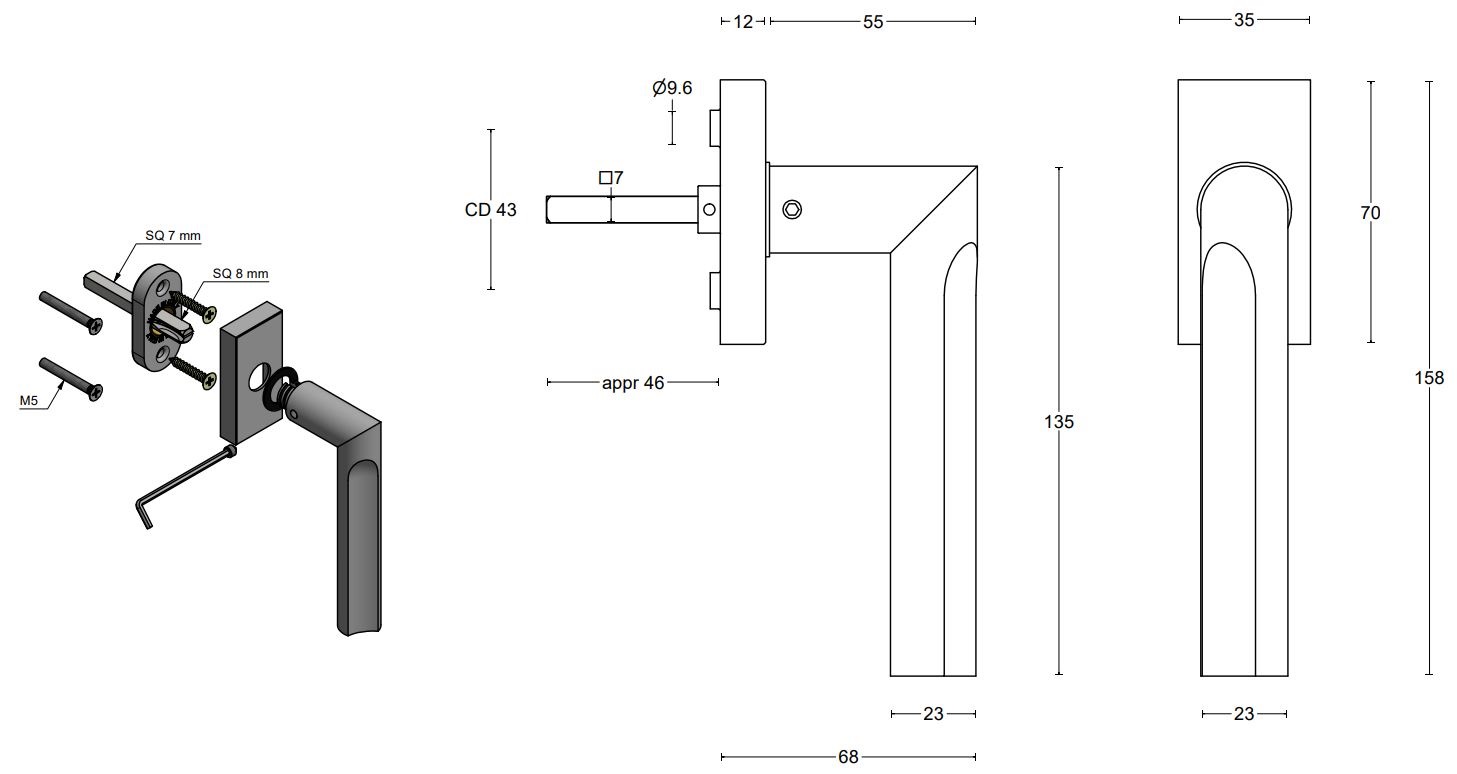 Draaikiepgarnituur ECLIPSE DR103-DK-O Links mat rvs - Afbeelding 2