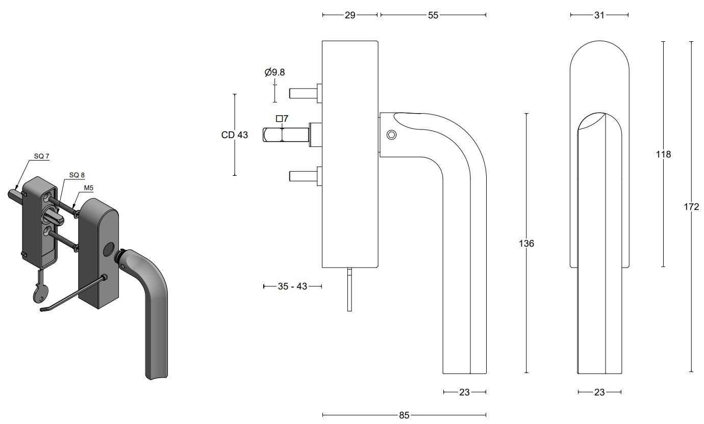 Draaikiepgarnituur ECLIPSE DR100-DKLOCK-O Rechts mat rvs - Afbeelding 2