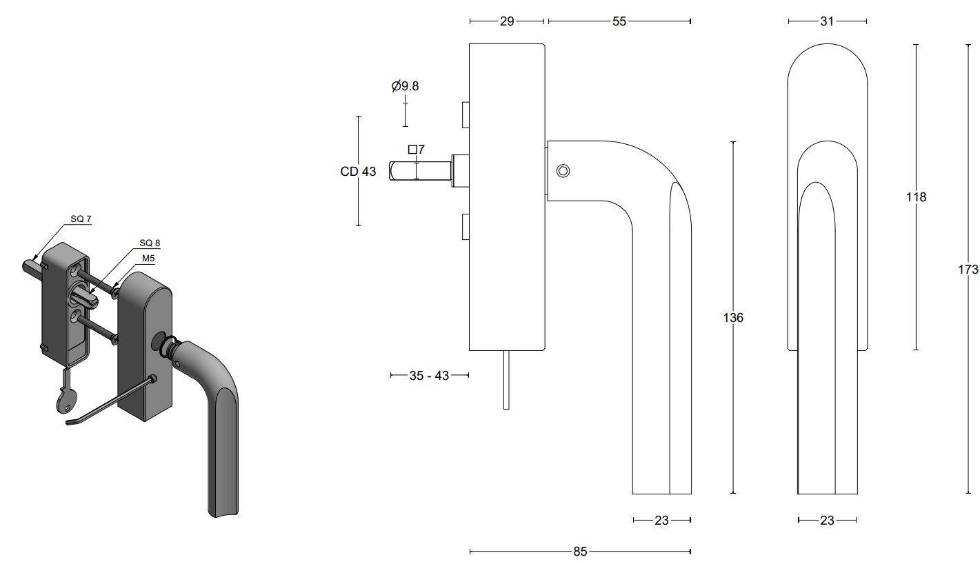 Draaikiepgarnituur ECLIPSE DR101-DKLOCK-O Links PVD mat zwart - Afbeelding 2