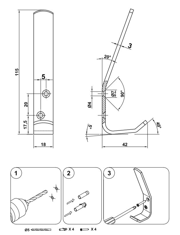 Hoed en Jashaak Recht Staal Wit Gelakt - Afbeelding 2