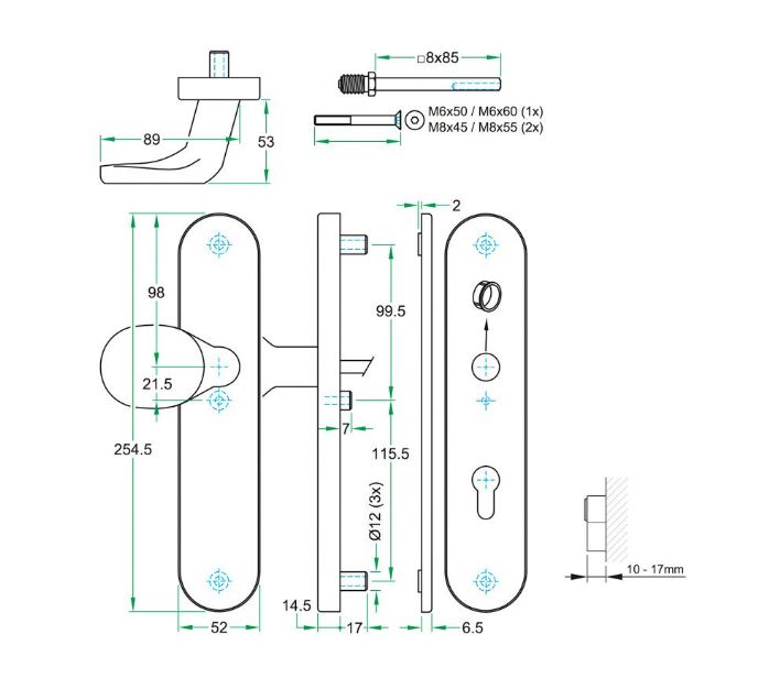SKG3 knop/kruk schildpaar Blind/PC92 TOP rvs - Afbeelding 2