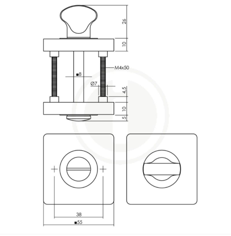 Intersteel wc-sluiting 8 mm vierkant 55x55x10mm PVD messingkleur - Afbeelding 2