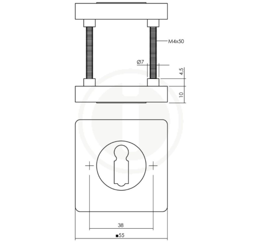 Intersteel sleutelplaatjes vierkant 55x55x10mm PVD messingkleur - Afbeelding 2