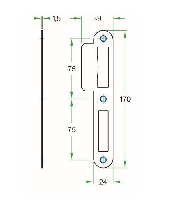 Sluitplaat korte lip 39 mm WC-PC72 rvs - Afbeelding 2