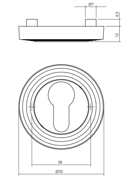 Intersteel cilinderrozetten verdekt met rillen ø54x9mm en nokken PVD messingkleur - Afbeelding 2