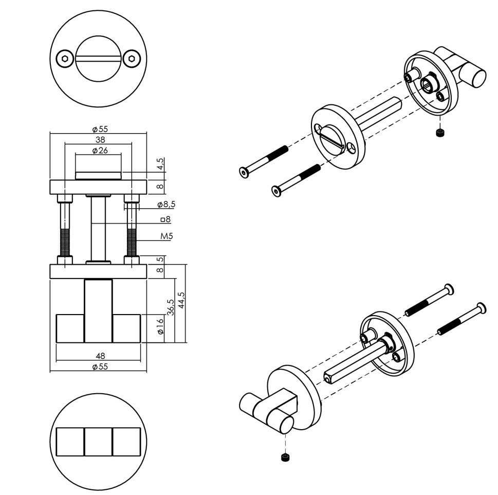 Intersteel wc-sluiting 8 mm Grand & Johnson (knop op verdekte rozet) ø55x8mm rvs - Afbeelding 2