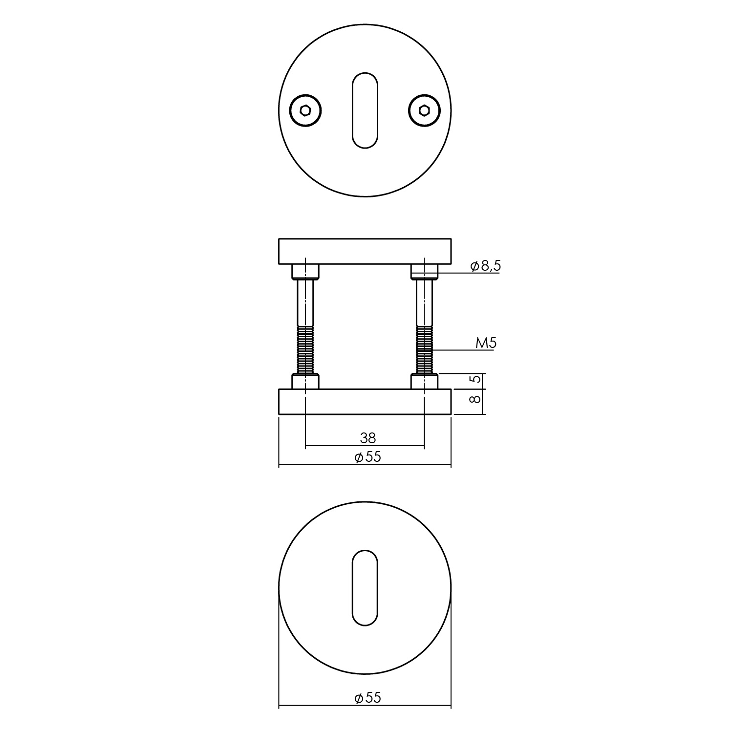 Intersteel sleutelplaatjes Grand & Johnson éénzijdig verdekt ø55x8mm PVD messing mat - Afbeelding 2