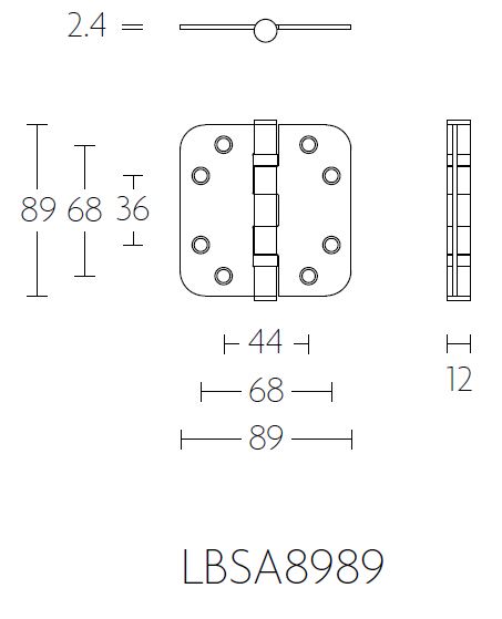 Kogellagerscharnier 8989 mm ronde hoek brons - Afbeelding 2
