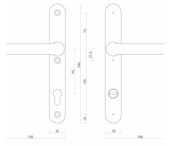 S2 veiligheidsbeslag 322121 OV met kerntrekbeveiliging kruk-kruk PC92 SKG3 - Afbeelding 2