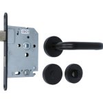 Set binnendeurbeslag deurklink model 3RX op rozet + WC-badkamerslot