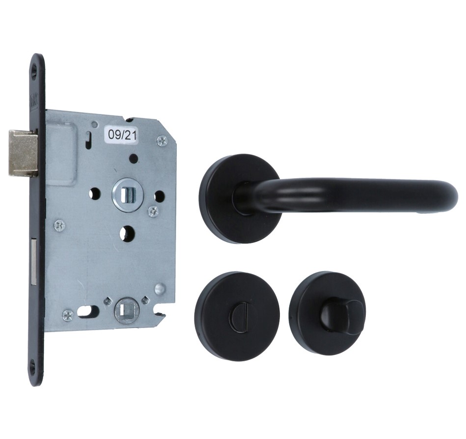 Set binnendeurbeslag deurklink model 3RX op rozet + WC-badkamerslot
