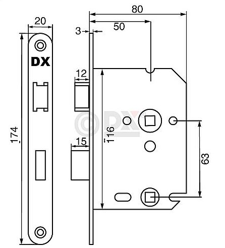 Set binnendeurbeslag deurklink model 3RX op rozet + WC-badkamerslot - Afbeelding 4