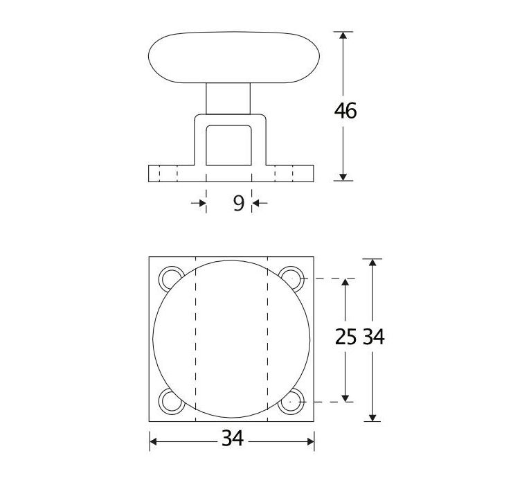 Espagnolet trekknop Elegant voor vierkante stang messing antiek - Afbeelding 2