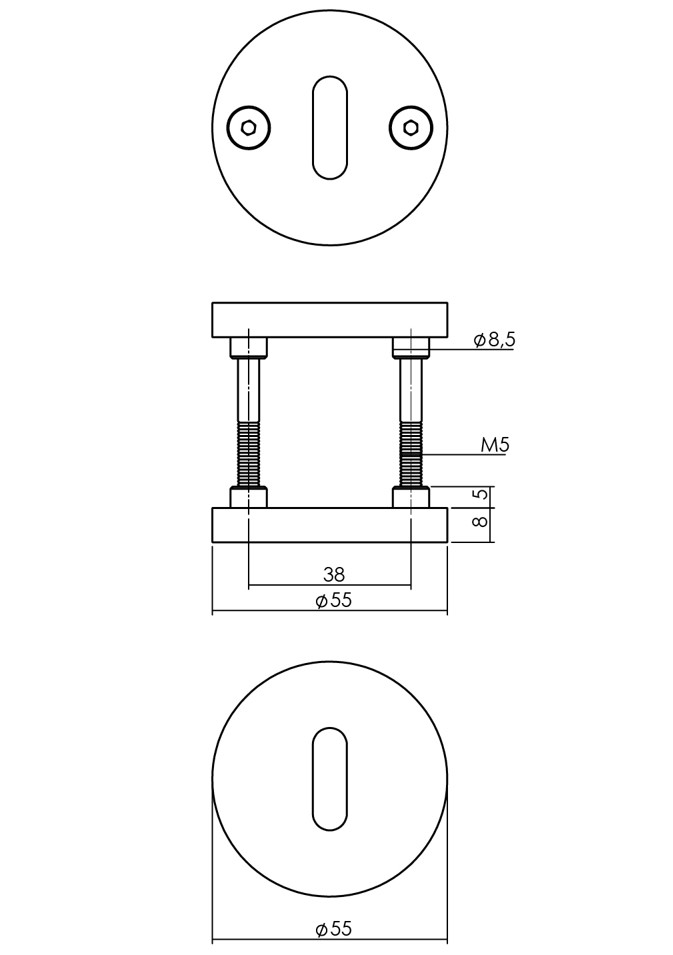 Intersteel sleutelplaatjes Grand & Johnson éénzijdig verdekt ø55x8mm rvs - Afbeelding 2