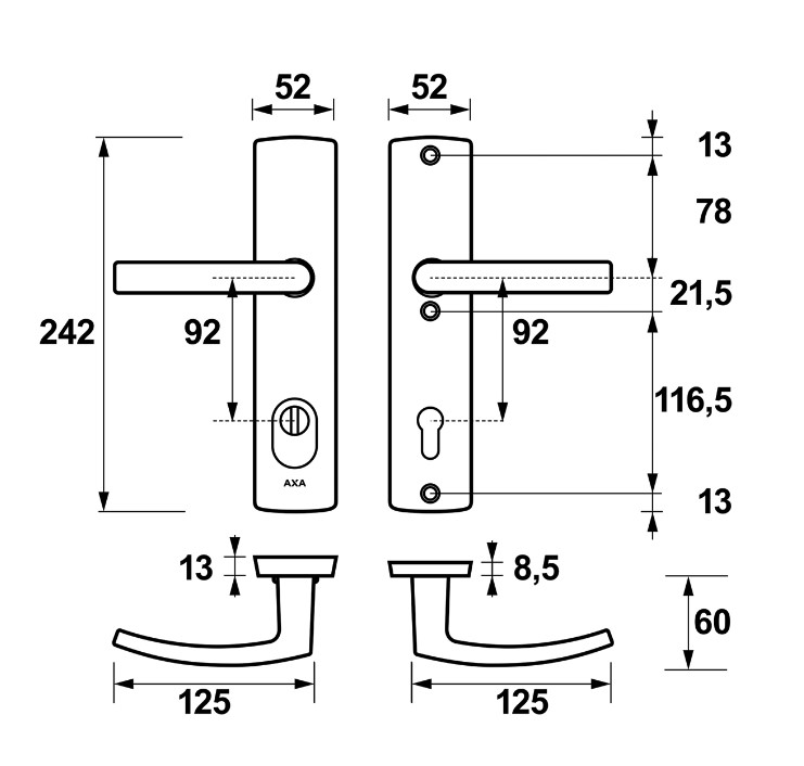 Axa Curve Veiligheidsbeslag PC92 met kerntrekbeveiliging kruk/kruk SKG3 zwart - Afbeelding 2