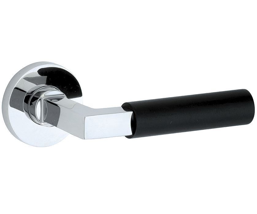 Deurklink op geveerd rozet Bauhaus ebben/Vivo glans chroom