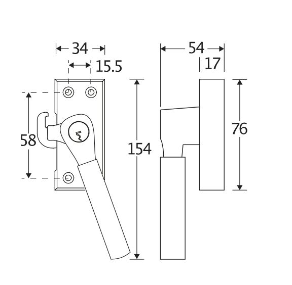 SKG Raamsluiting Met Sluitplaat Rechts Bauhaus ebben messing ongelakt - Afbeelding 2