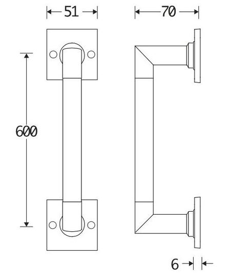 Deurgreep Bauhaus ebben vierkant rozet 600 mm glans chroom - Afbeelding 2