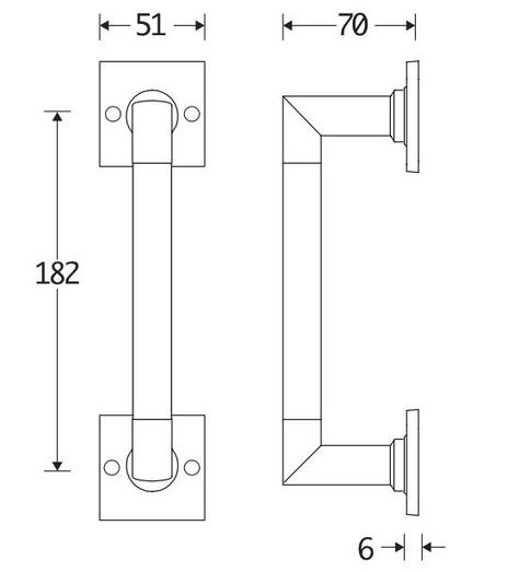 Deurgreep Bauhaus ebben vierkant rozet 182 mm mat nikkel ongelakt - Afbeelding 2