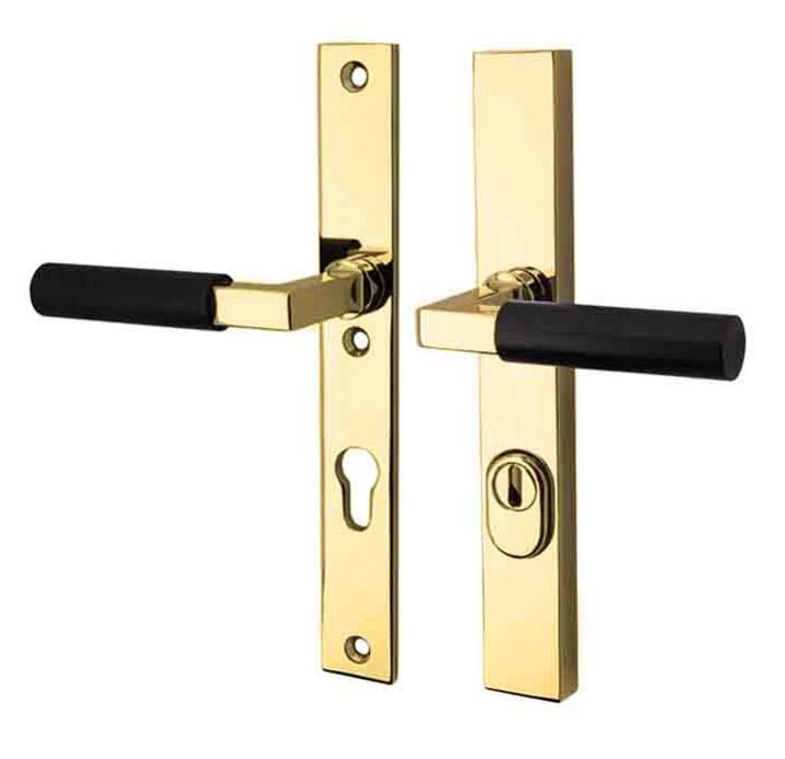 SKG3 PC92 kruk/kruk op smalschild Bauhaus ebben Links + kerntrekbeveiliging messing ongelakt