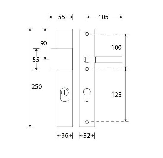 SKG3 PC72 knop/kruk op smalschild Bauhaus ebben Links + kerntrekbeveiliging messing ongelakt - Afbeelding 2