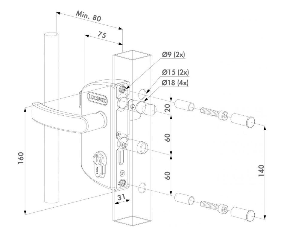 LOCINOX Poortslot opbouw voor 40 mm profielen zwart - Afbeelding 2