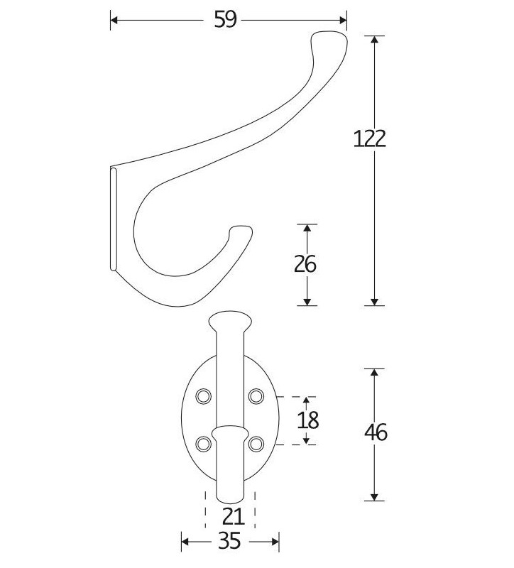 Hoedhaak Bern glans chroom - Afbeelding 2