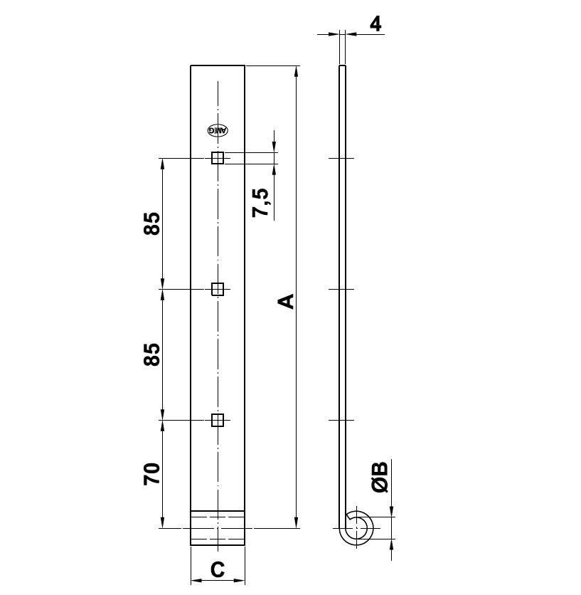 Duimheng 60 cm recht voor draaipen 14 mm staal zwart - Afbeelding 2