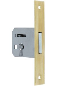 Insteekslot links 25 mm met rechte messing voorplaat (zonder sleutel)