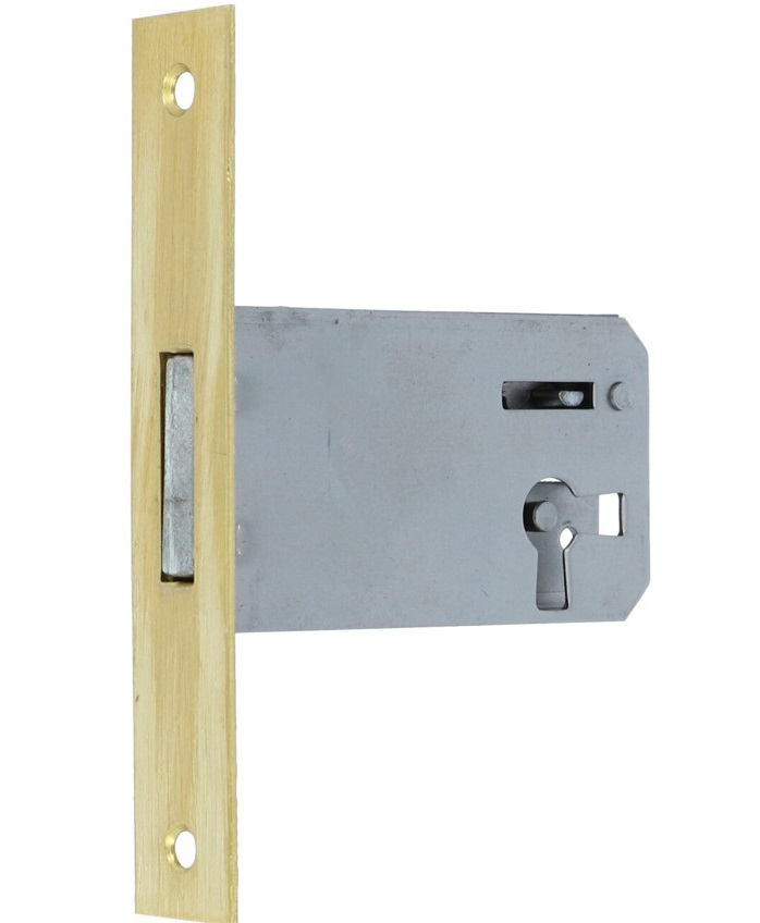 Insteekslot rechts 50 mm met rechte messing voorplaat (zonder sleutel)