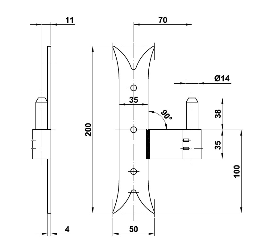 Plaatduim DIN rechts draaipen 14 mm staal zwart - Afbeelding 2