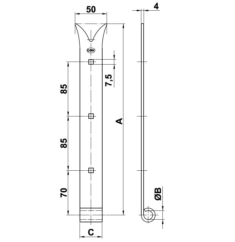 Duimheng 60 cm visstaart voor draaipen 14 mm staal zwart - Afbeelding 2
