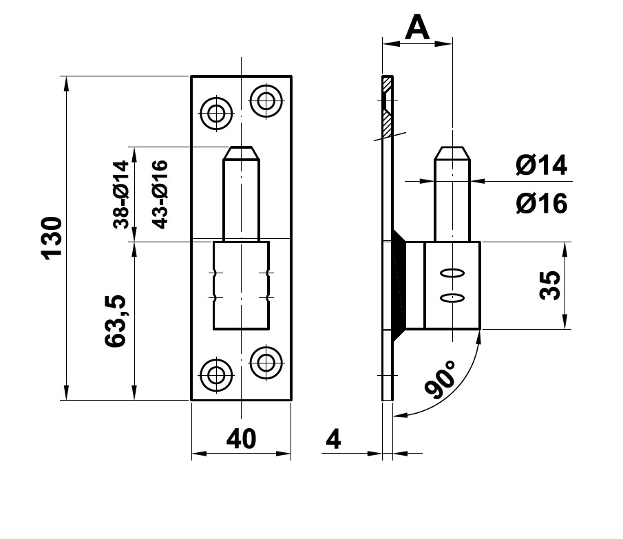 Plaatduim recht 14-34 mm zwart - Afbeelding 2