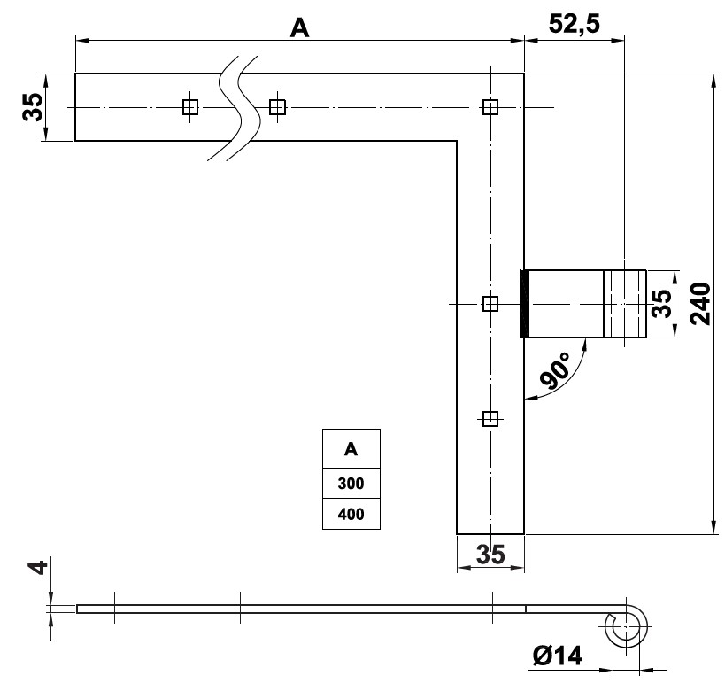 Hoekheng rechts 40 cm recht voor draaipen 14 mm staal zwart - Afbeelding 2