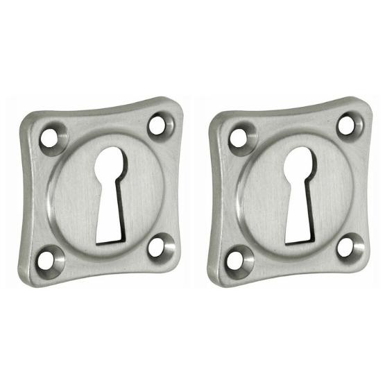 Set van twee Sleutelplaatjes vierkant 38 mm mat nikkel ongelakt
