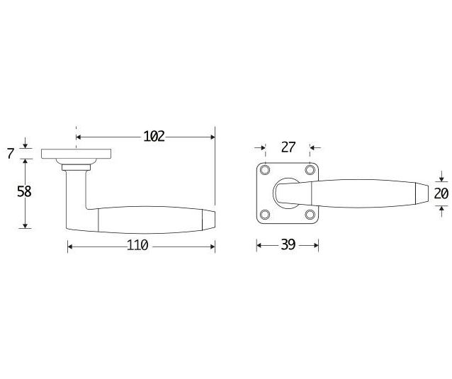 Deurklink op ongeveerd vierkant rozet Ton ebben messing antiek - Afbeelding 2