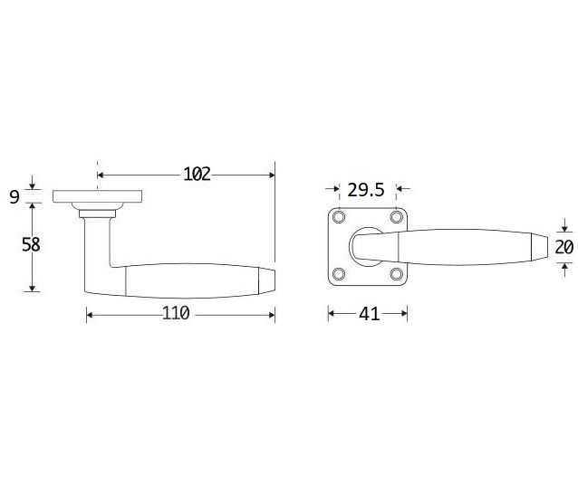 Deurklink op geveerd vierkant rozet Ton ebben messing gelakt - Afbeelding 2