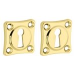 Set van twee Sleutelplaatjes Vierkant 38 mm messing gelakt