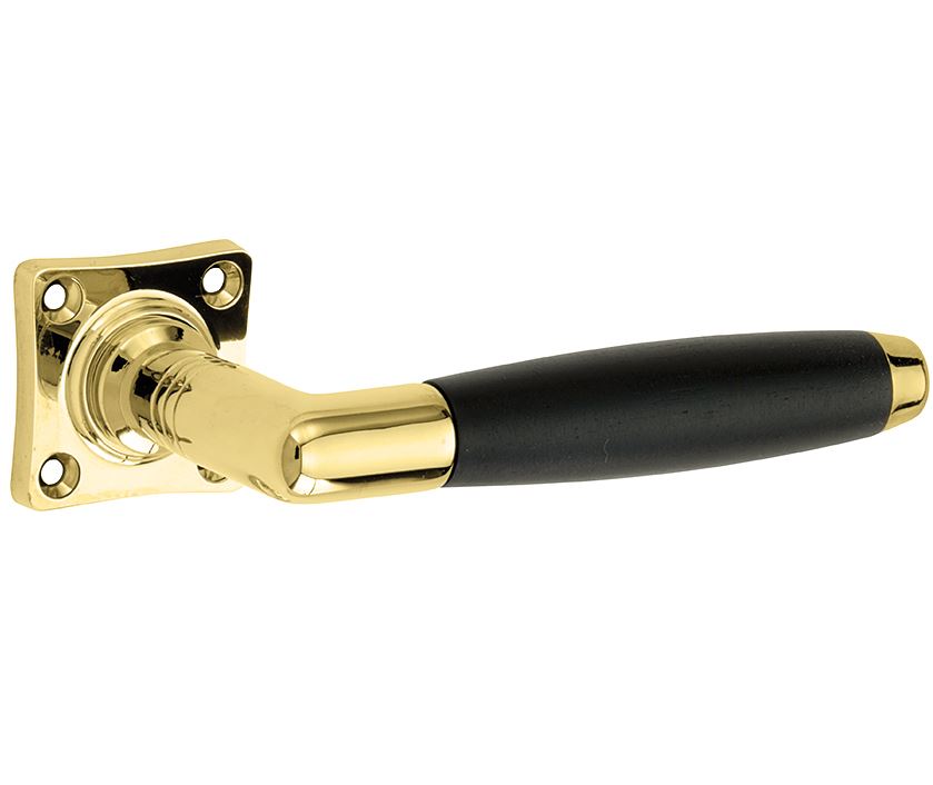 Deurklink op ongeveerd vierkant rozet Ton ebben messing ongelakt