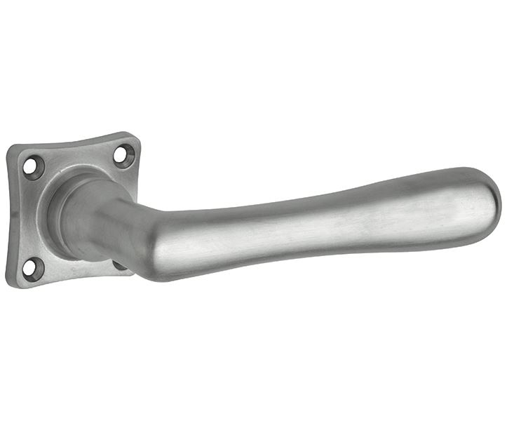 Deurklink op ongeveerd vierkant rozet Linea mat nikkel ongelakt