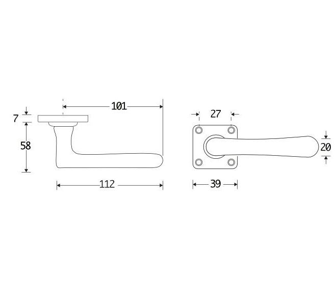 Deurklink op ongeveerd vierkant rozet Linea mat nikkel ongelakt - Afbeelding 2
