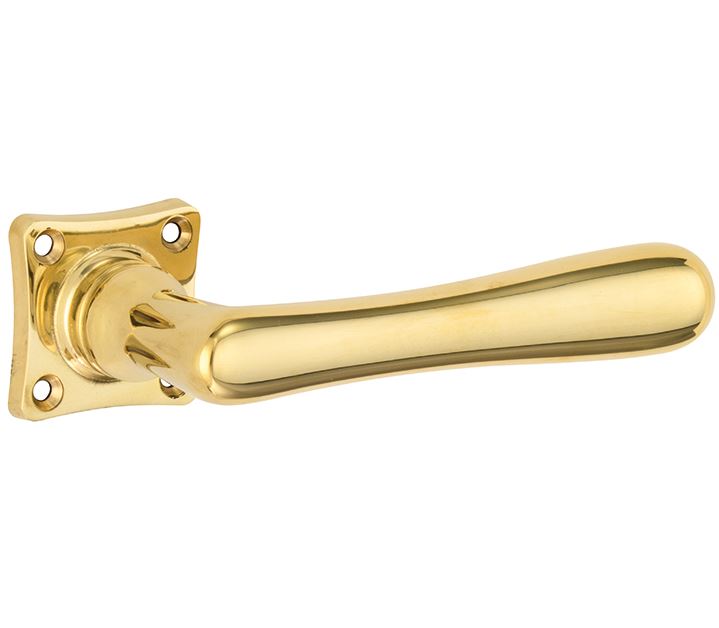 Deurklink op geveerd vierkant rozet Linea messing ongelakt