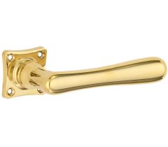 Deurklink op ongeveerd vierkant rozet Linea messing ongelakt