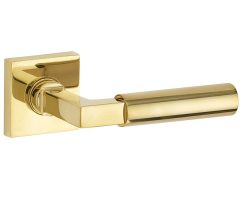 Deurklink op geveerd rozet verdekt Bauhaus messing ongelakt