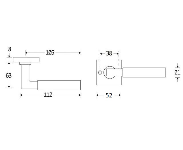 Deurklink op geveerd rozet verdekt Bauhaus messing ongelakt - Afbeelding 2