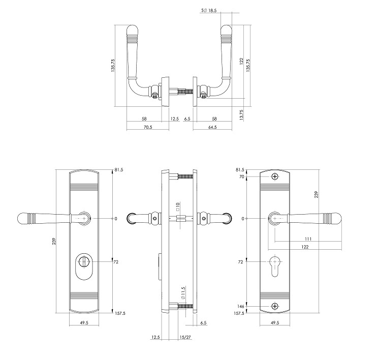 Intersteel achterdeurbeslag Helena kruk/kruk PC72 met kerntrek beveiliging messing PVD - Afbeelding 2
