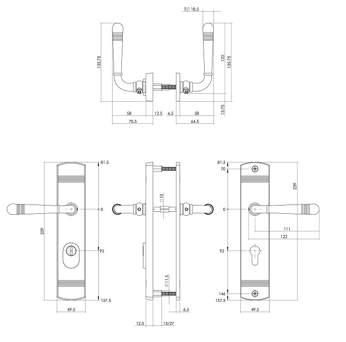Intersteel achterdeurbeslag Helena kruk/kruk PC92 met kerntrek beveiliging messing PVD - Afbeelding 2
