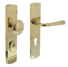 Intersteel voordeurbeslag Helena knop/kruk PC72 met kerntrek beveiliging messing PVD