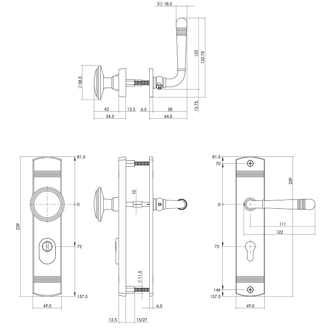 Intersteel voordeurbeslag Helena knop/kruk PC72 met kerntrek beveiliging messing PVD - Afbeelding 2